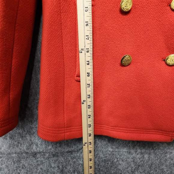 J. Crew Pea Coat Women 4 Red Stadium Cloth by Nello Gori Gold Buttons FLAWS READ - Picture 14 of 14